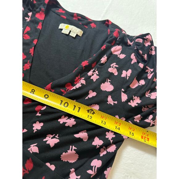 Boden V-Neck Puff Sleeve Graphic Floral Size 4 Midi Dress EUC Jersey Knit - Picture 3 of 7